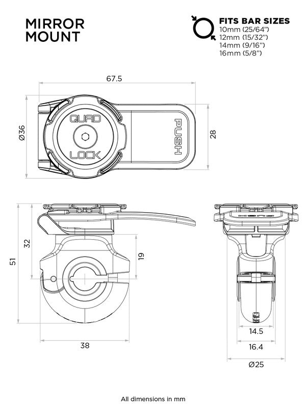 Spiegelbevestiging voor scooter/motorfiets
