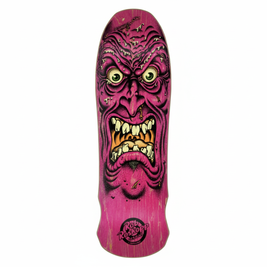 Pink monster skateboard on white background