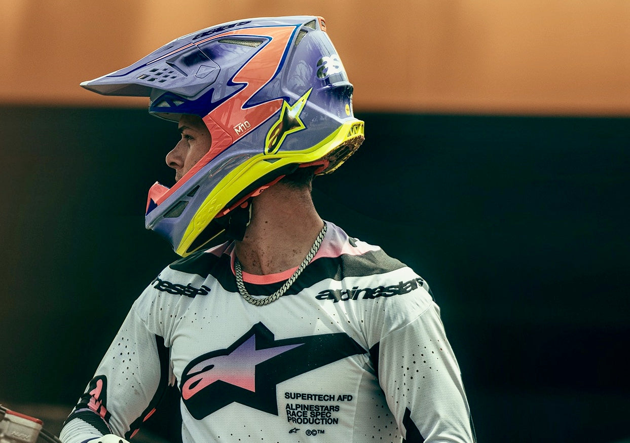 Alpinestars S-M10 Jett Lawrence R01 Replica Helmet - Purple/Pink/Fluo Yellow